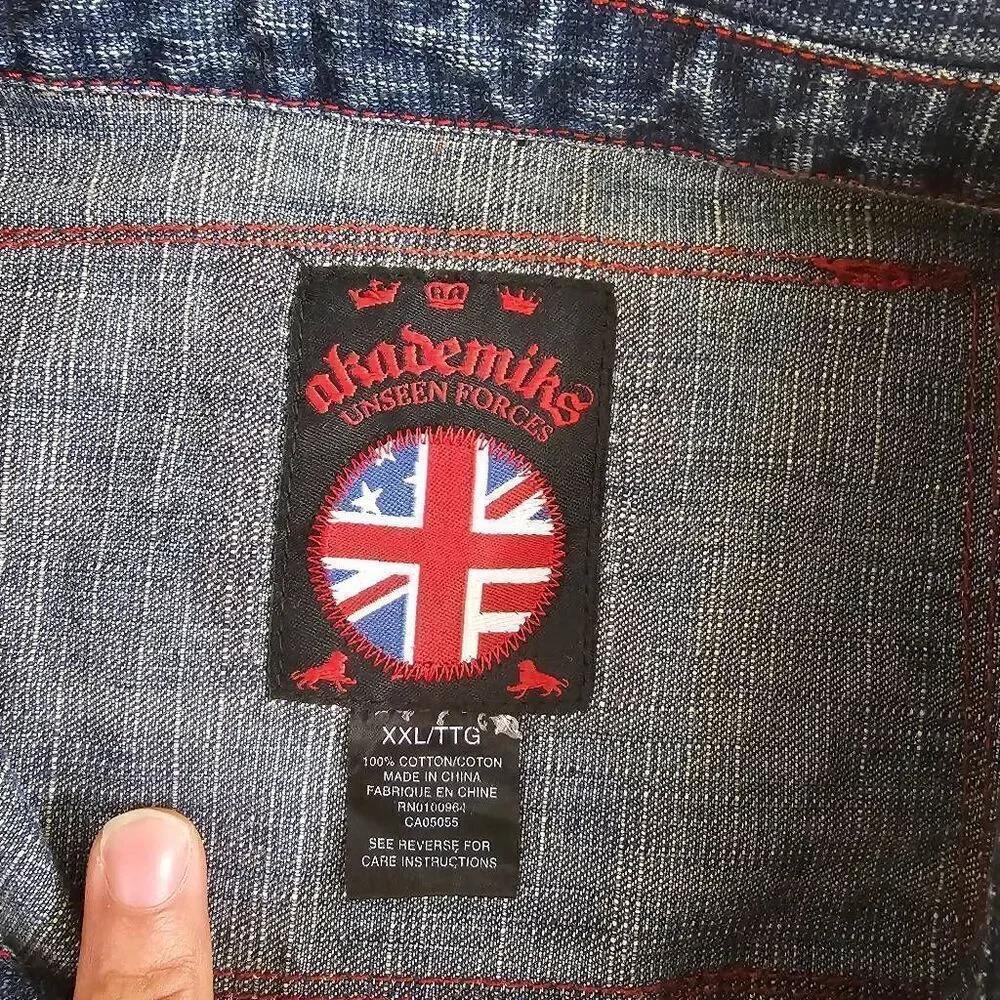 Akademiks Men Jean Jacket Unseen Forces Distressed XXL